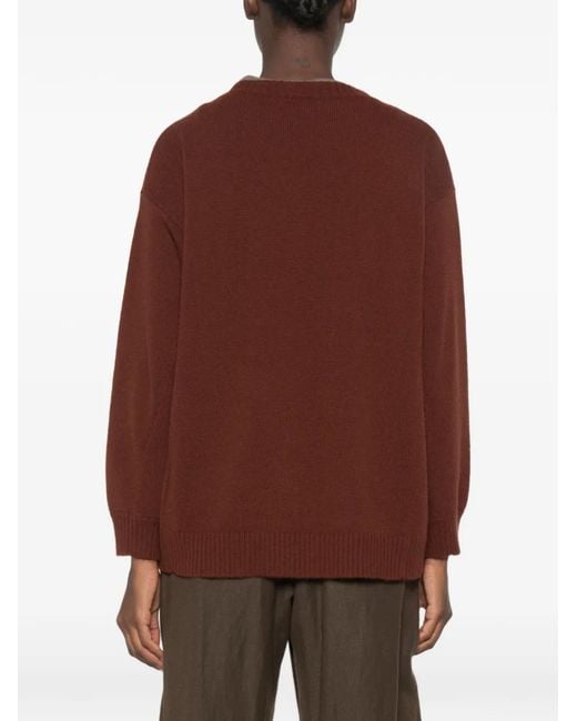 Max Mara Brown Logo-Appliqué Crew-Neck Sweater