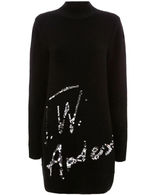 J.W. Anderson Black Sequins-Logo Knitted Minidress