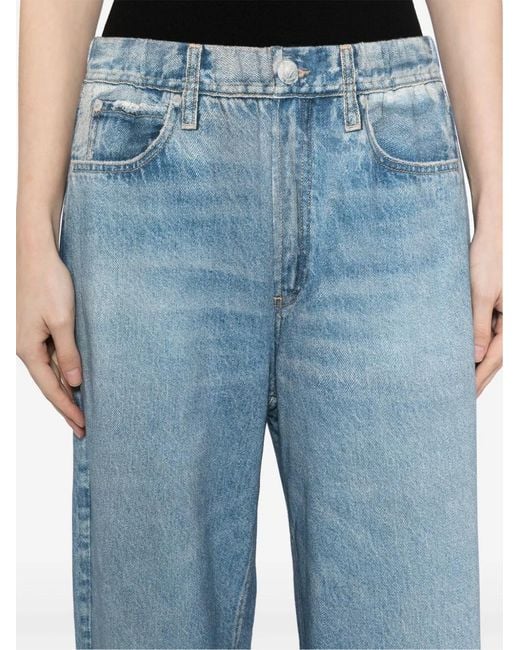Rag & Bone Blue Jeans-Print Straight-Leg Cotton Trousers