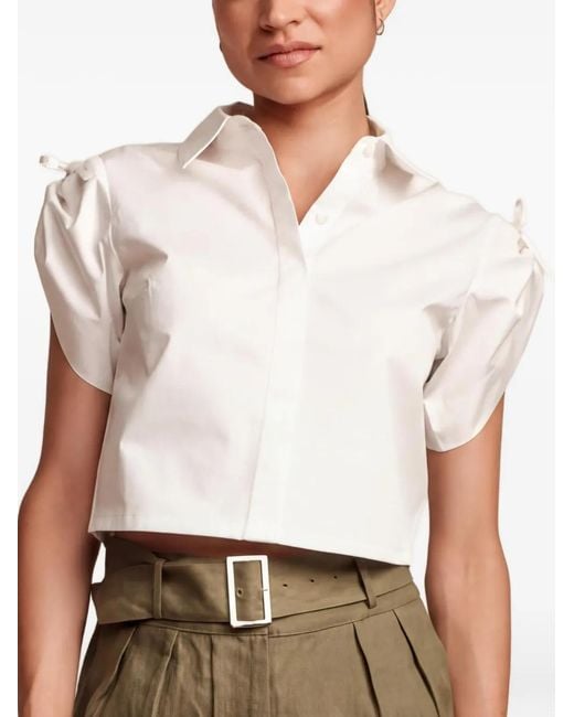 Hevron White Bow-Detail Cropped Shirt
