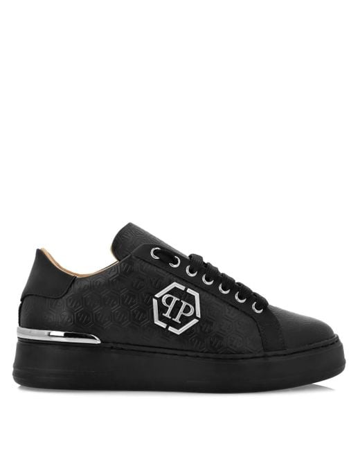 Philipp Plein Black Monogram Low-Top Sneakers