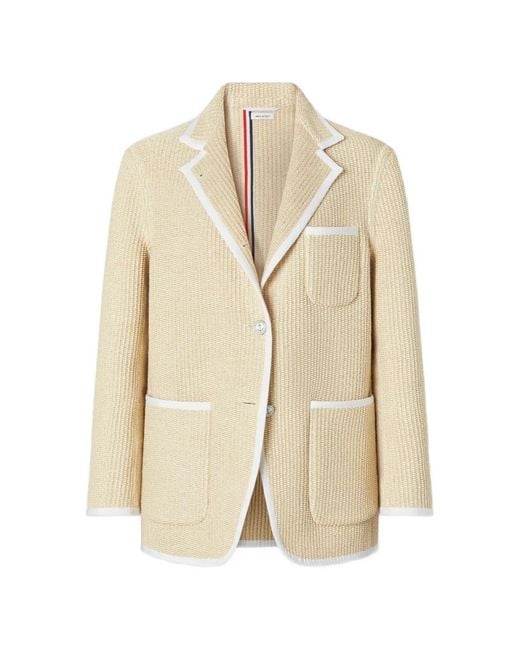 Thom Browne Natural Raffia-Effect Stripe-Detail Blazer