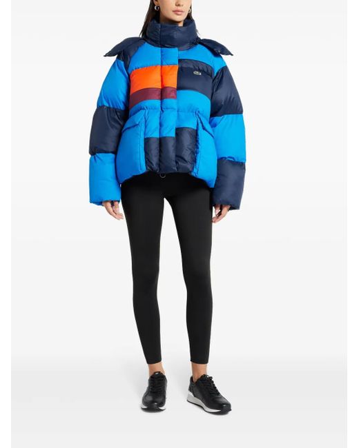 Lacoste Oversized Padded Color-Block Puffer Jacket in Blue
