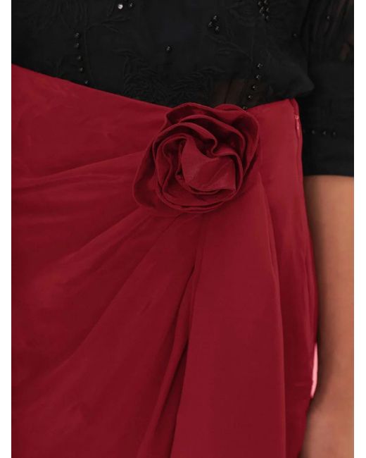 Farm Rio Red Rose-Embellished Wrap Skirt
