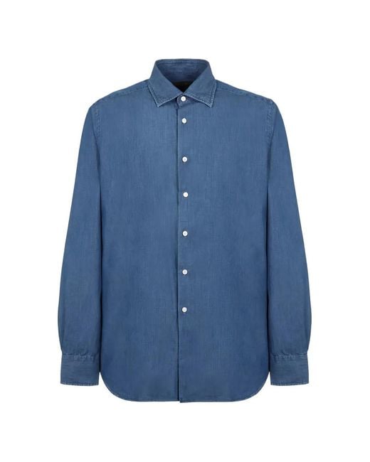 Slowear Blue Rounded Hem Shirt for men