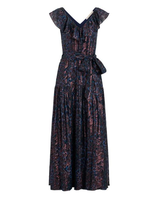 Marie Oliver Francine Maxi-Jurk Met Luipaardprint En Ruches in het Blue