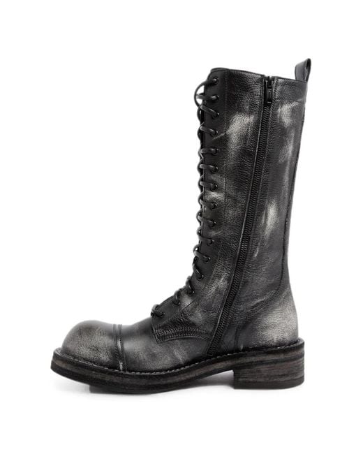 Ann Demeulemeester Black Brushed Leather Lace-Up Combat Boots