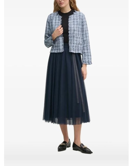 DKNY Blue Tweed Frayed-Edge Jacket