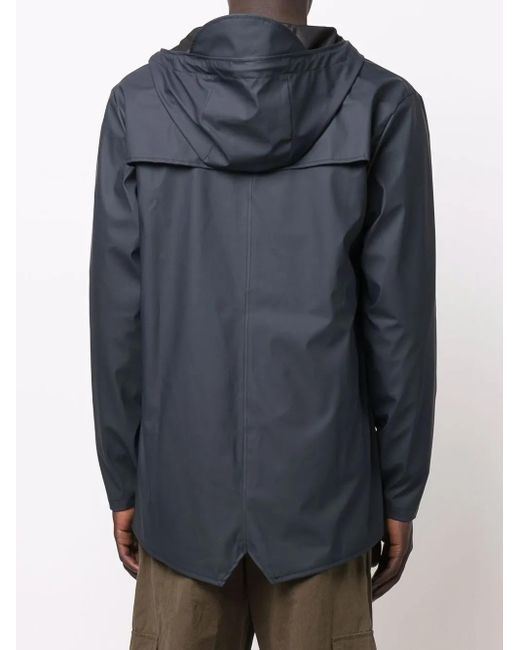 Rains Blue Drawstring-Hooded Buttoned Rain Jacket