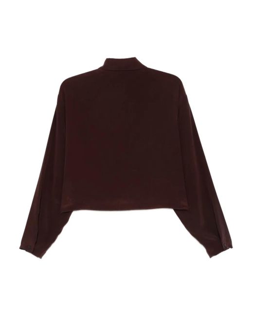 Alysi Brown Button-Front Cropped Shirt
