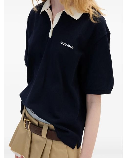 Miu Miu Blue Cotton Piqué Polo Shirt
