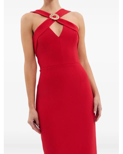 Rebecca Vallance Red Cameron Cross-Neck Midi Dress