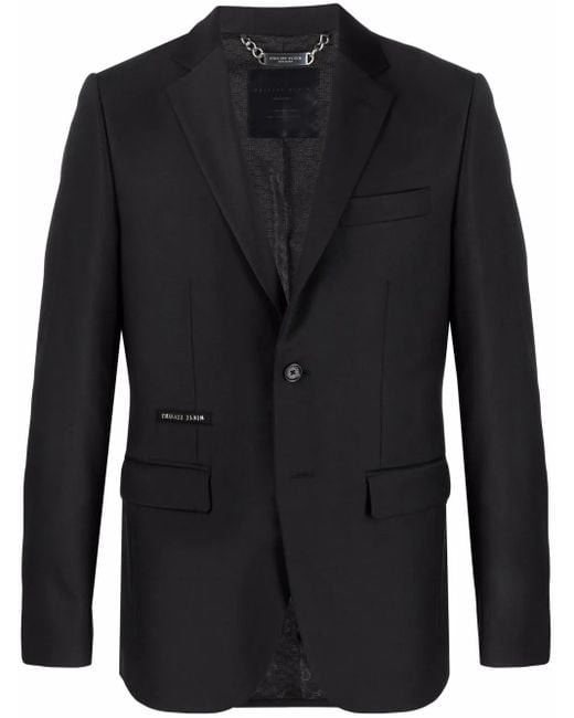 Philipp Plein Black Crystal Skull Single-Breasted Blazer for men