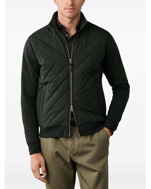 Hackett Black Quilted Zip-Up Sweatshirt for men