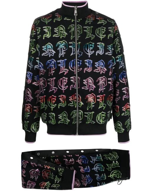 Philipp Plein Black Gothic Logo-Print Tracksuit for men