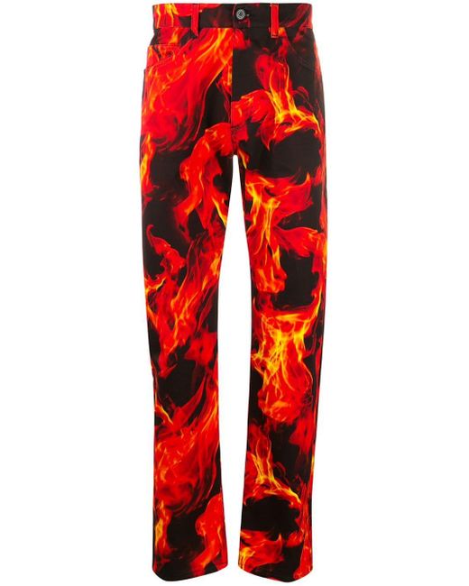 MSGM Red Flame Print Jeans for men
