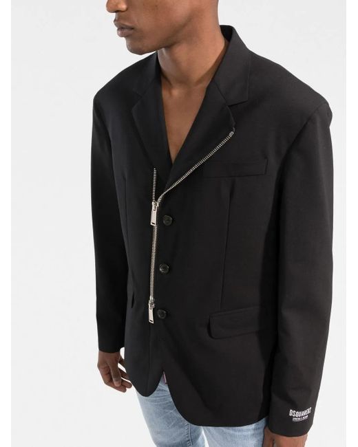 DSquared² Black Blazer With Zip Detail for men