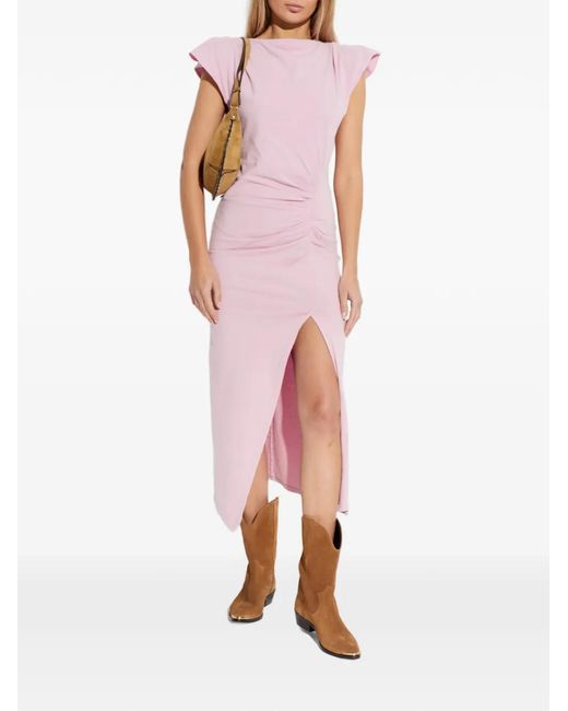 Isabel Marant Pink Nadela Ruched Detailed Midi Dress