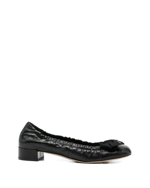 Prada Black Bow Elasticated Leather Ballet Flats