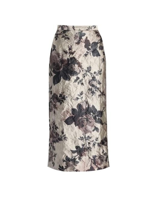 Erdem White Floral-Print Crinkled Midi Skirt