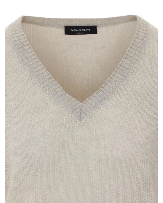 Fabiana Filippi White Sequin-Embellished V-Neck Sweater