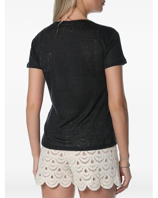 Mc2 Saint Barth Black Linen Eloise T-Shirt With Embroidered Logo