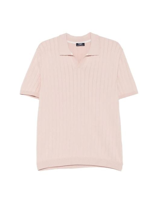 Barba Napoli Pink Ribbed-Knit V-Neck T-Shirt for men