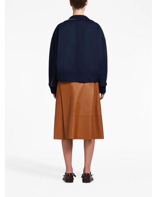 Marni Blue Decorative-Stitching Wool-Blend Shirt Jacket