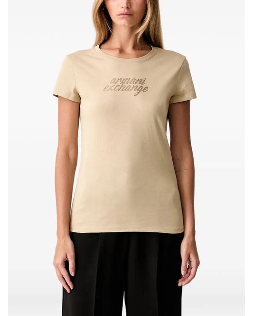ARMANI EXCHANGE Natural Rhinestone-Logo Slim-Fit T-Shirt