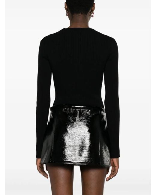 Courreges Black Logo-Embroidered Ribbed-Knit Bodysuit