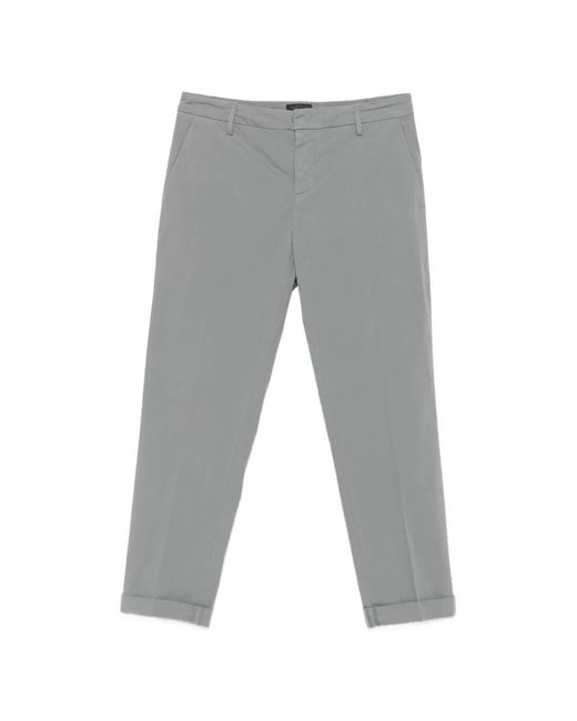 Dondup Gray Pressed-Crease Turned-Up Trousers for men