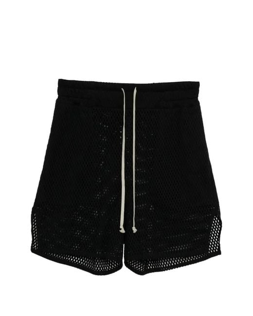 Rick Owens Black Mesh-Knit Drawstring Shorts for men
