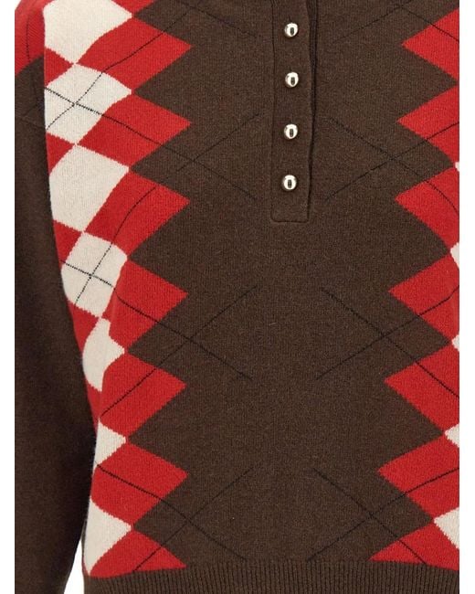 Marella Red Sequoia Argyle-Pattern Sweater