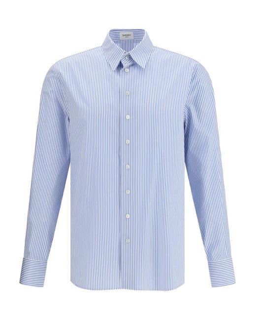 Saint Laurent Blauw Wit Gestreept Skinny Overhemd in het Blue voor heren