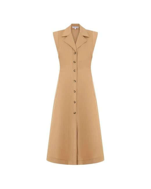 Veronica Beard Natural Sleeveless Button-Down Midi Dress