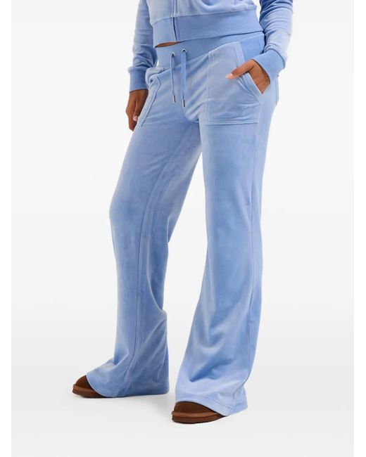 Juicy Couture Blue Velour-Texture Flared Track Pants