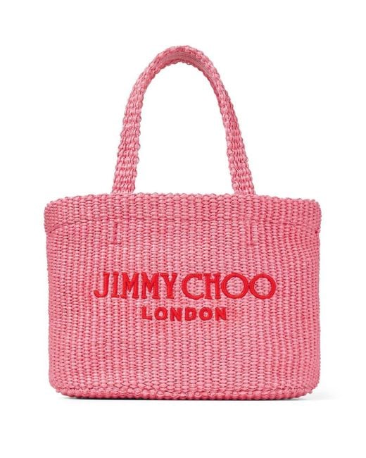 Jimmy Choo Pink Mini Strandtasche mit Logo-Stickerei