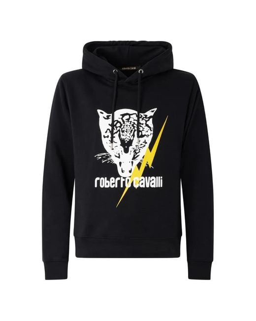 Roberto Cavalli Black Hoodie À Imprimé Graphique for men