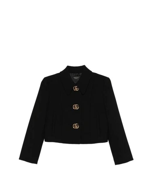 Gucci Black Logo-Button Cropped Jacket
