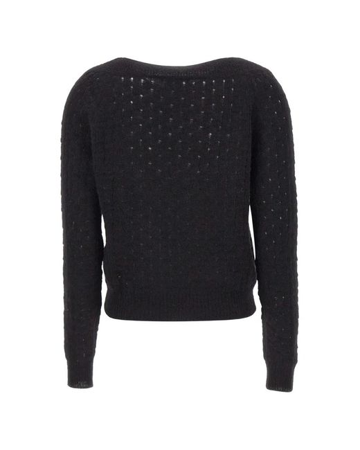 Gran Sasso Black Openwork-Knit Sweater