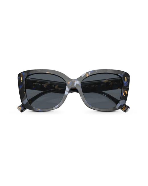 Tory Burch Gray Logo-Plaque Oversize-Frame Sunglasses