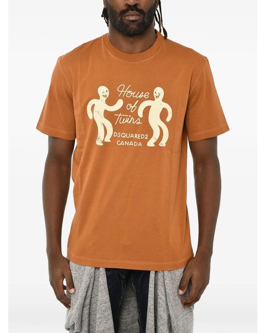 DSquared² Orange Graphic-Print T-Shirt for men