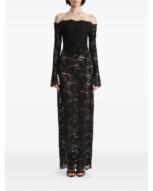 2310 STUDIO Black Off-Shoulder Lace Midi Evening Dress