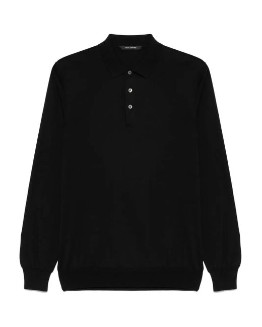 Tagliatore Black Fine-Knit Polo Shirt for men