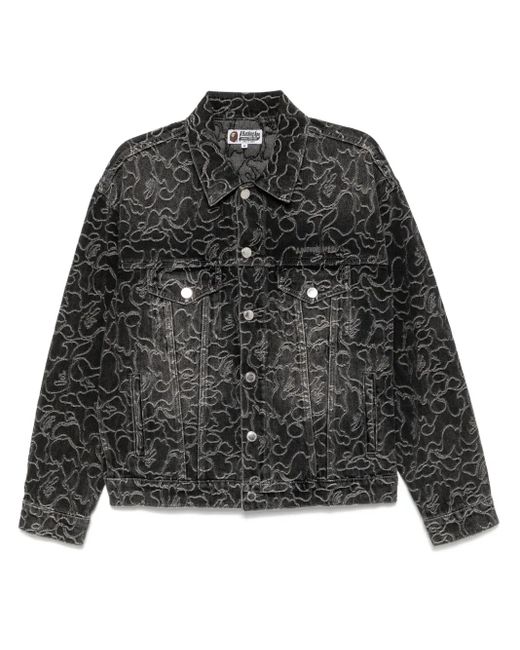 A Bathing Ape Black Logo-Embroidered Denim Jacket for men