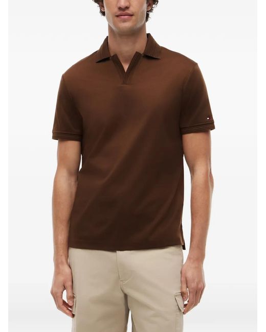 Tommy Hilfiger Brown Polo En Coton À Bords Nervurés for men