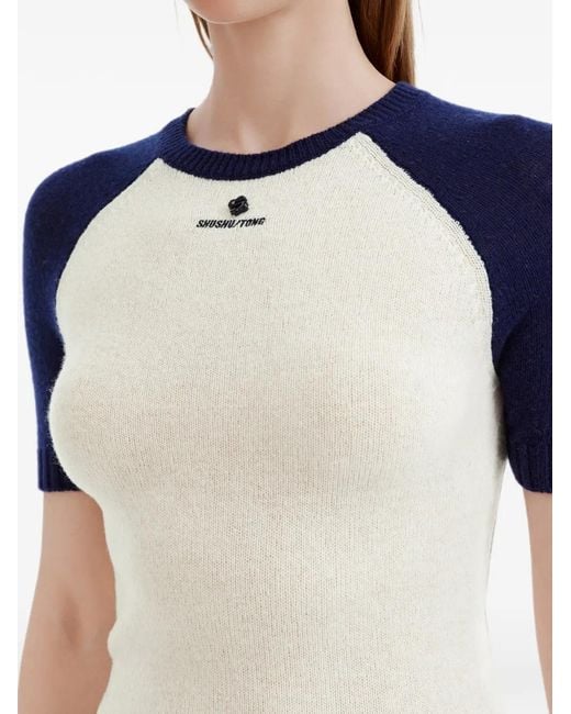 ShuShu/Tong Blue Raglan-Sleeve Distressed-Effect Sweater