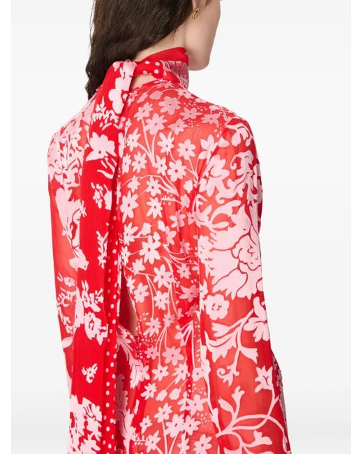 Vestido largo con motivo de lunares y flores MARINE SERRE de color Red