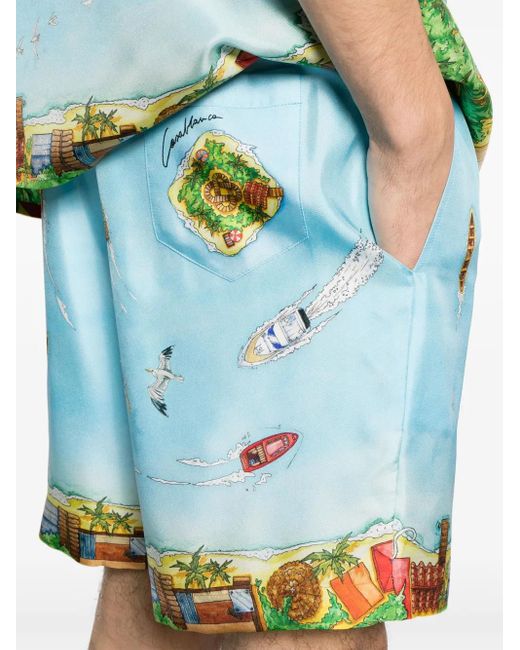 Casablanca Blue Maison Sur Piloti Silk Shorts for men