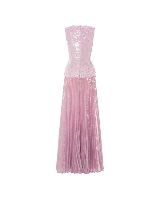 Rami Al Ali Pink Sequin-Embellished Pleated Maxi Gown